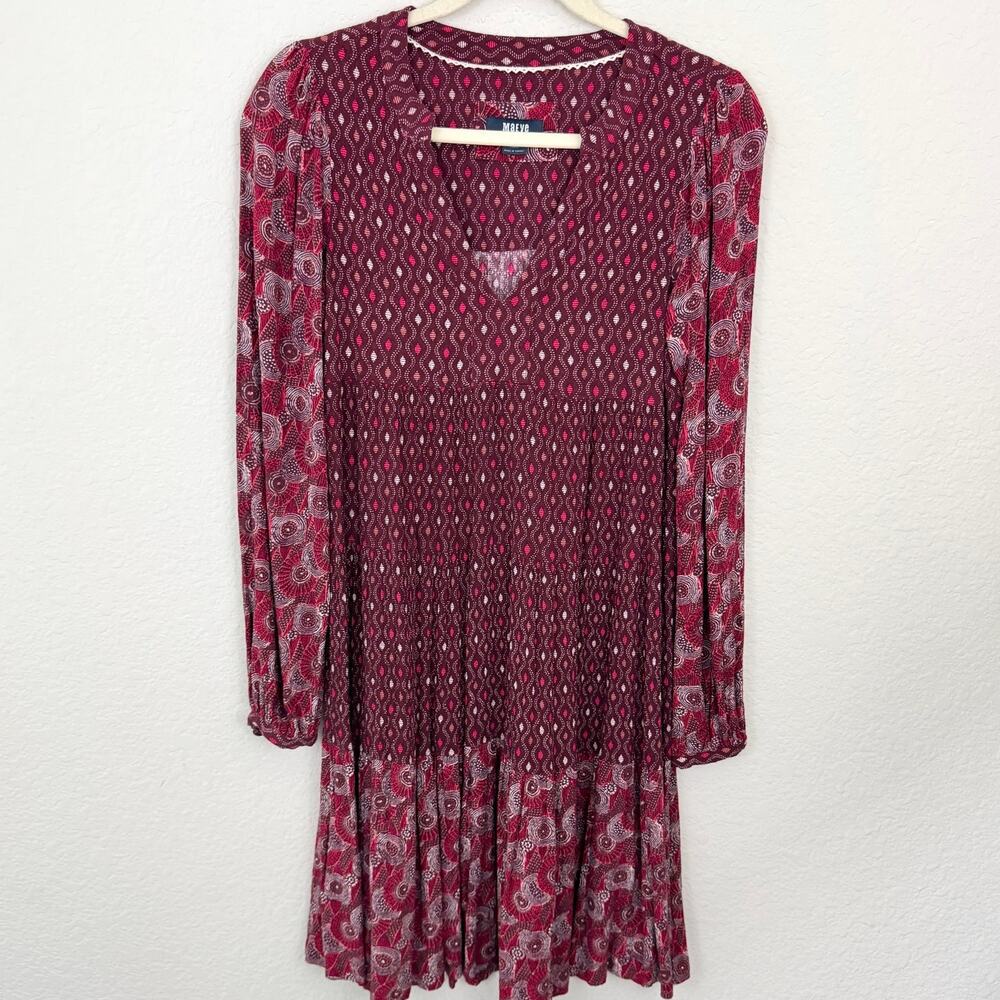Maeve Anthro Womens Amber Tiered Tunic MIni Dress Size XS Flowy Boho Red